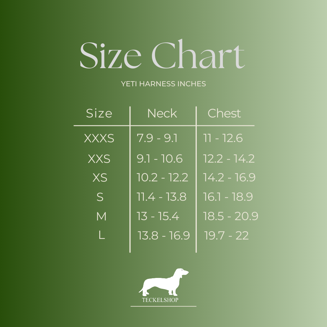 Size Chart Yeti Harness Dachshunds